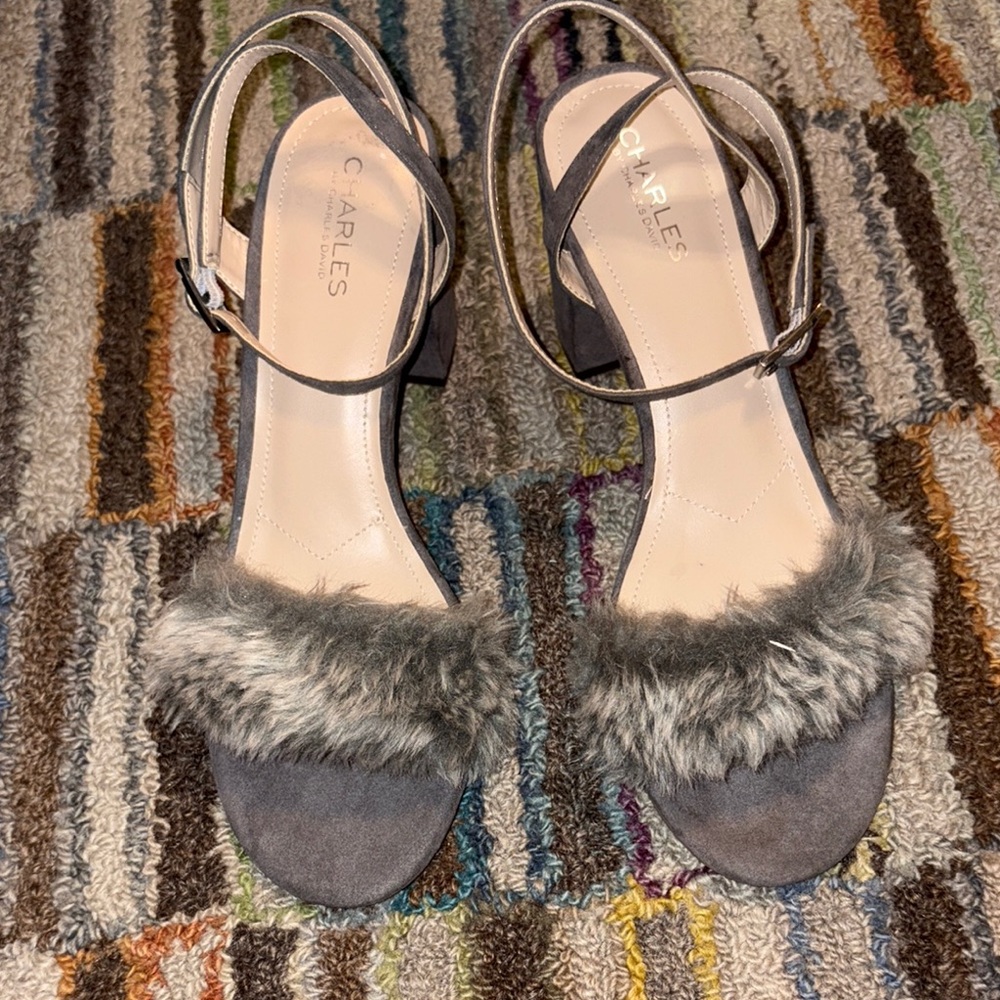 Charles by Charles David, Gray Faux fur heels, size 11M.